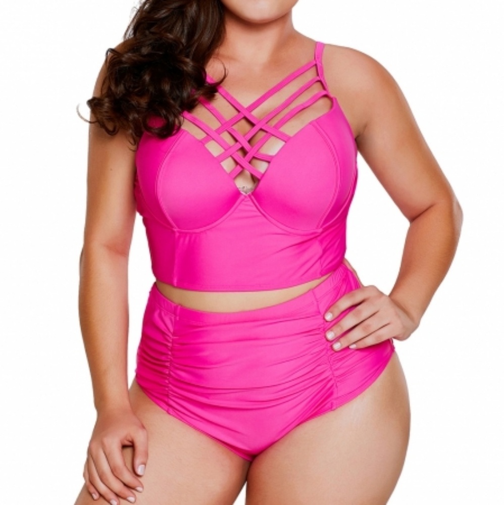 Rosy Strappy Neck Detail High Waist Swimsuit - Picture 3 of 5